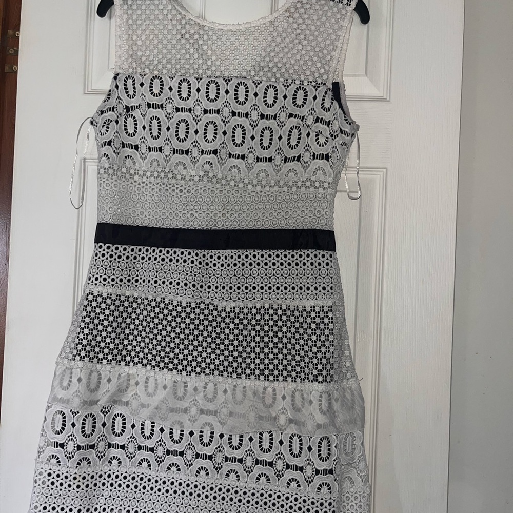 Gianni Bini White Lace Mini Dress with Black Band